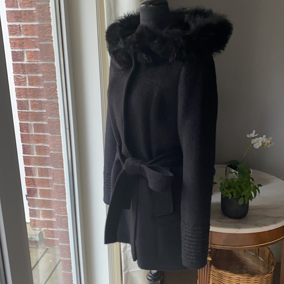 SENTALER BLACK ALPACA WOOL 3/4 CAR COAT - Picture 10 of 16